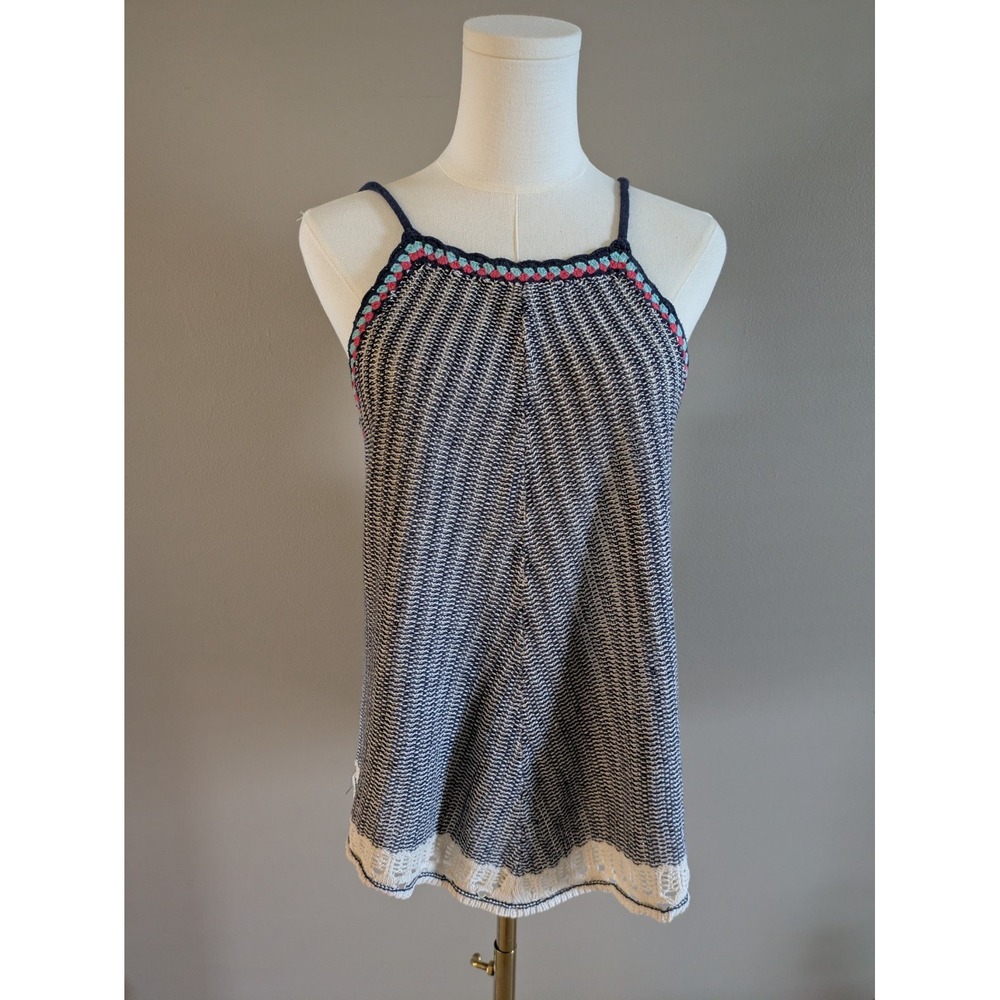 Mossimo Supply Co. Blue White Striped Crochet Kit Cross Back Cami Tank Top